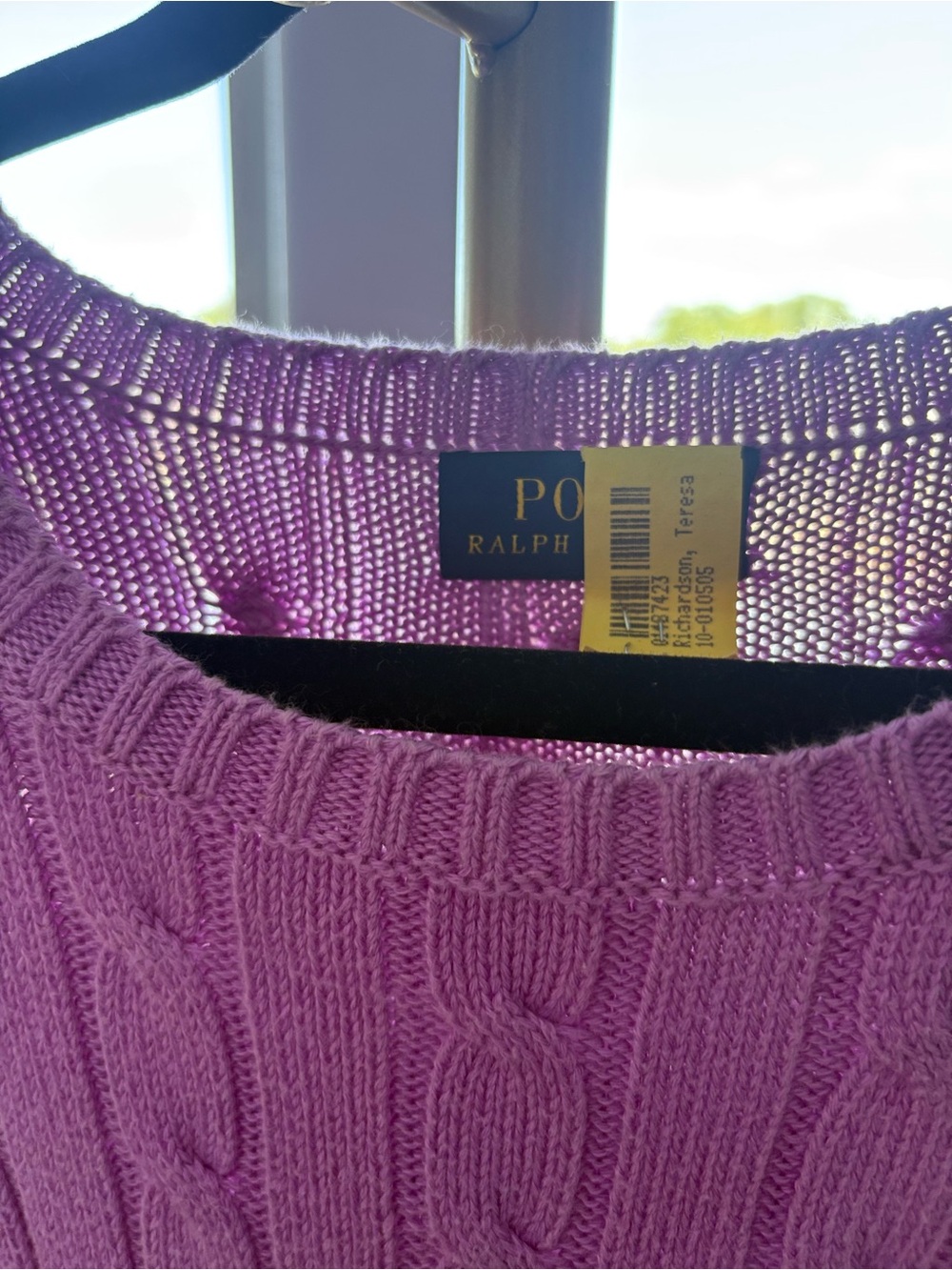 Ralph Lauren Lavender Cable-Knit Crewneck Sweater - Picture 3 of 3